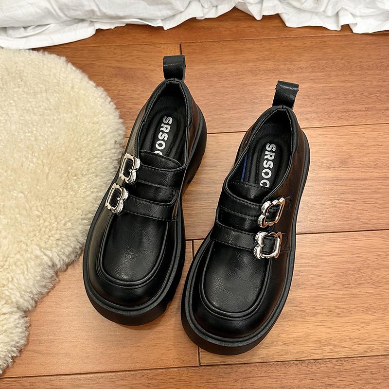 Fashion Winter Shoes Women All-Match Autumn Black Flats Loafers with Fur Clogs Platform Oxfords British Style Fall Slip-on Leat
