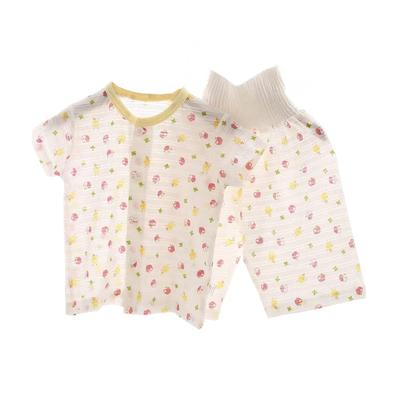 Jaydyequ Baby Sommer Dünne Baumwolle Bauchwärmer Ober- und Unterteil Vorne Kurz Mesh Apfel 100cm Pyjama, Kleidung, Set, Öffnung, Ärmel, Mädchen Loungewear,