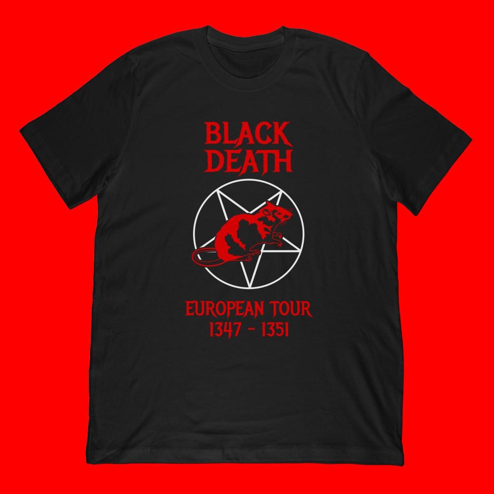 Black Death European Tour T-Shirt | Funny History Shirt & Death Metal Style Rat Gift S