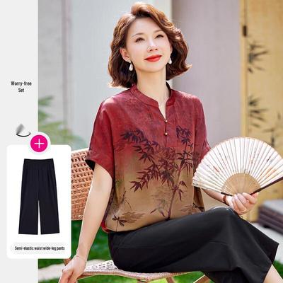 Past Chinese Retro Print Summer Two-Piece Set