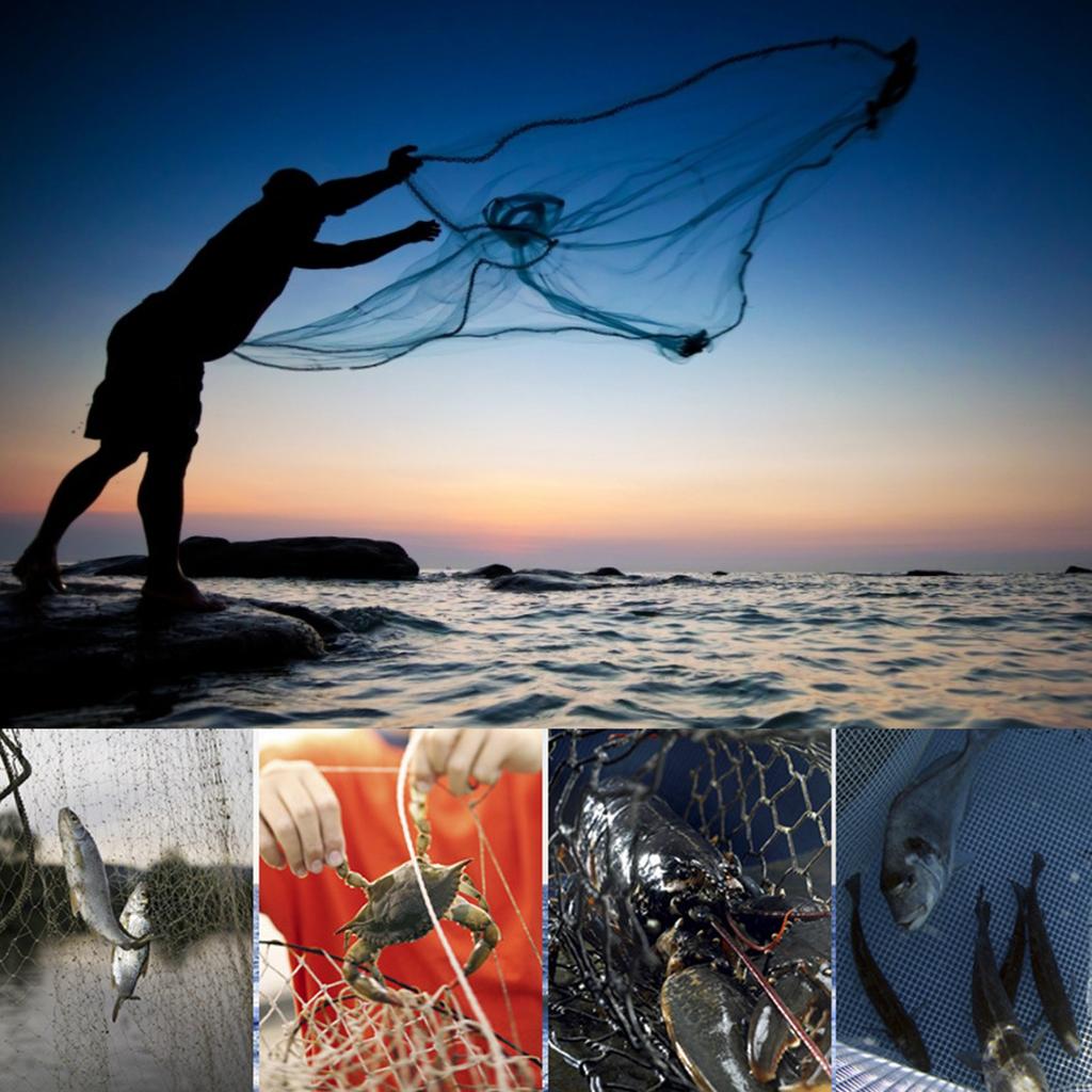 Portable   Hand Throw Fish Mesh Net Catch Fishing   Trap Accessory