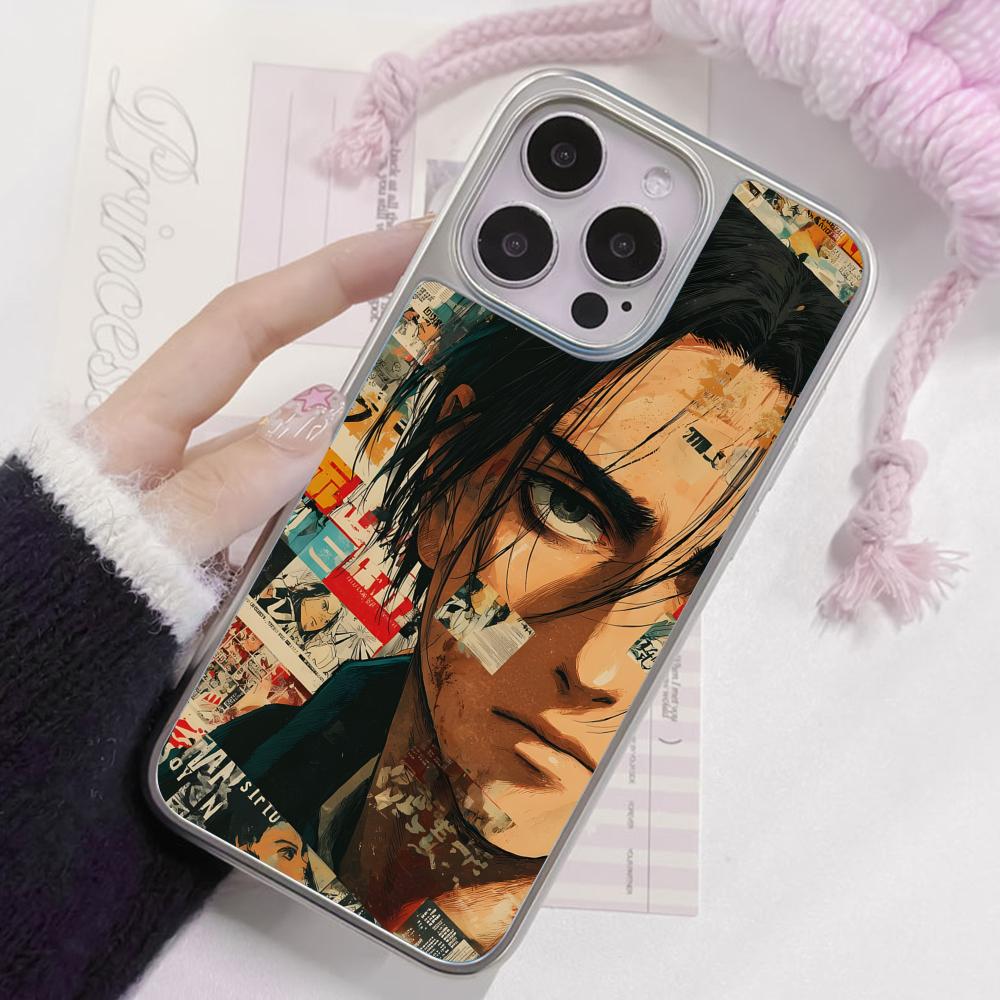 AOT Eren Yeager Silver Plating Mobile Phone Case for iPhone 17 16 15 14 13 12 11 Air Pro Max Plus Colorful Cover
