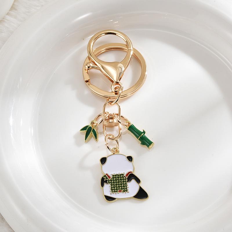 Cute Panda Bamboo Metal Keychain - Cartoon Alloy Pendant Accessory
