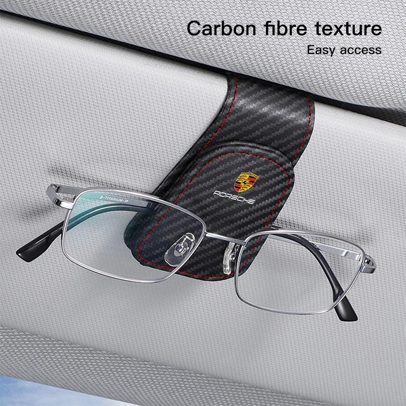 ABJJ1 Car Glasses Sun Visor Box Auto Sunglasses Clip Card Accessories For Porsche Cayenne Panamera Macan 911 718 Taycan Boxster Cayman