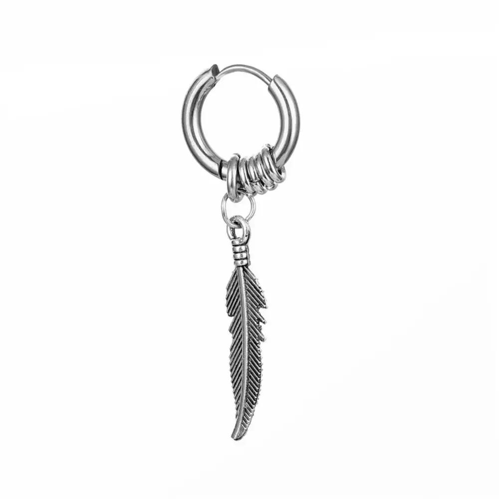 Wannee 2pcs Cross Feather Stud Earrings Punk Rock Style Stainless Steel Hiphop Jewelry For Women Men