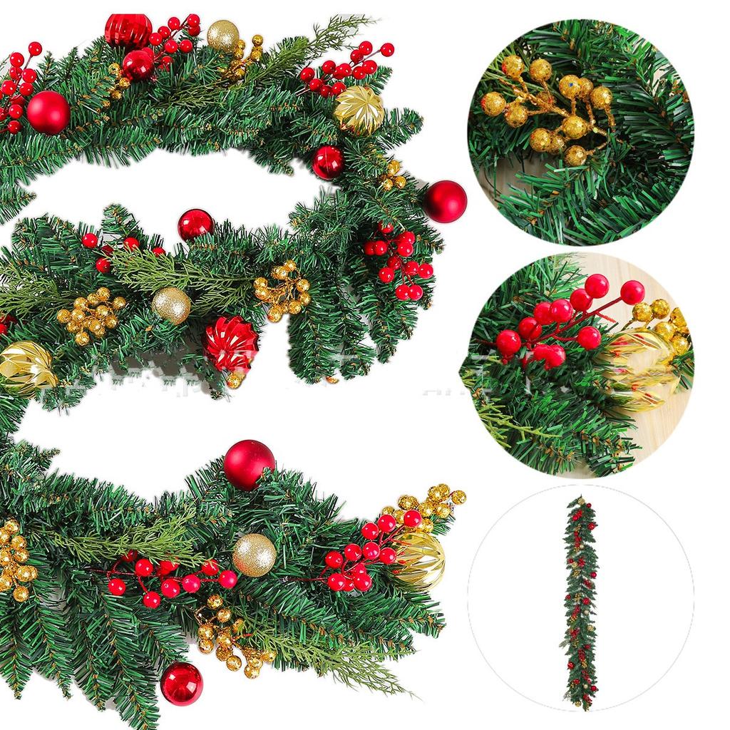 Christmas Garland with Pinecones Red Berries, Artificial Rattan for Xmas Tree Stairs, Door New Year Decoration