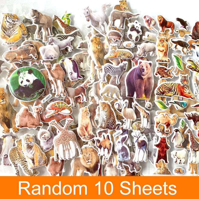 10 Sheets 3D Puffy Stickers Animals Bulk Stickers Scrapbook Decoration Birthday New Year Christmas Gifts For Kids Boys Girls