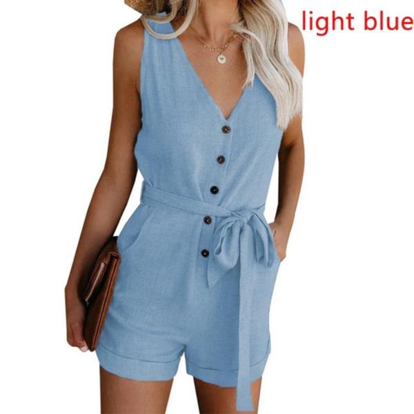 Sommer Damen Casual Schleife Jumpsuit V-Ausschnitt Tanktop Shorts Mode Damen Sommerbekleidung mit Taschen Overalls Reine Farbe Jumpsuit für Damen
