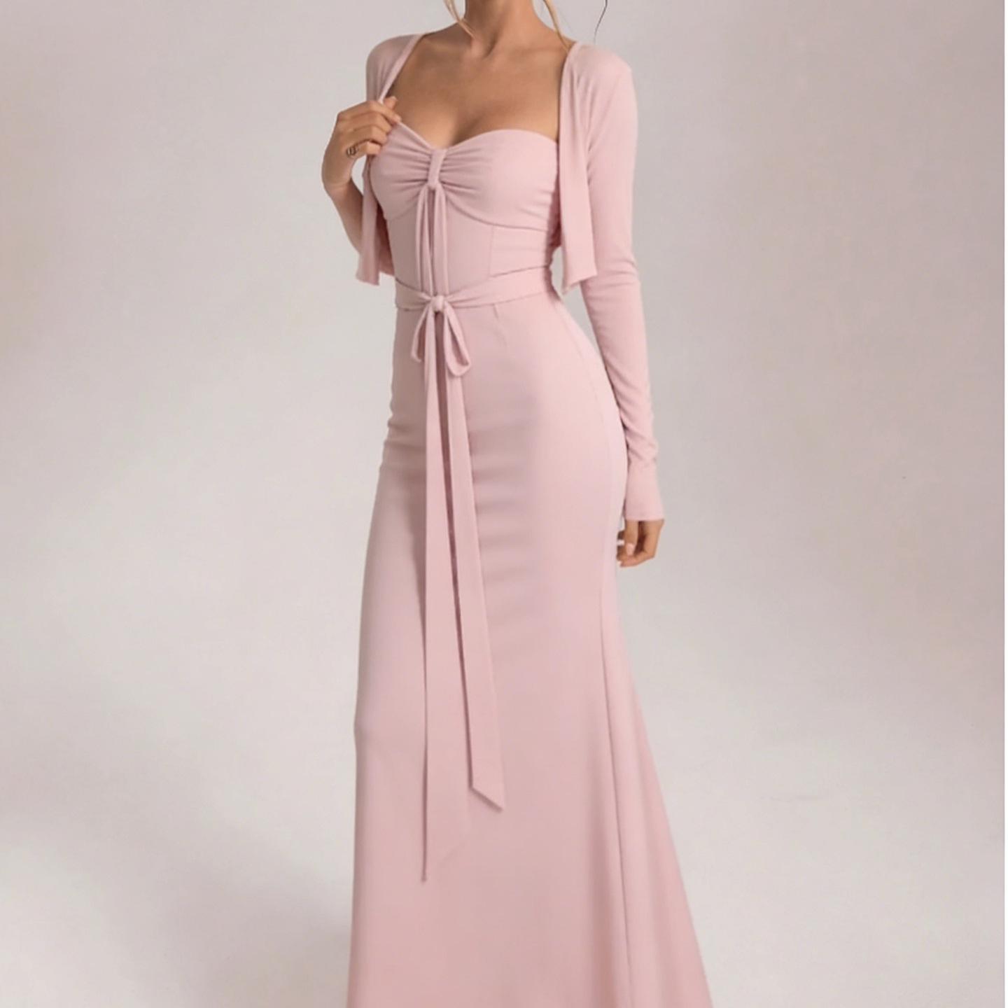

Pink Strapless Waist-Cinching Beach Dress - Autumn Collection M