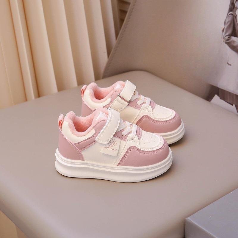Children's Shoes & Girls' Sneakers, Autumn/Winter New Arrivals, Boys' Warm Lightly Insulated Fleece-Lined White Shoes, Baby Casual Sneakers.