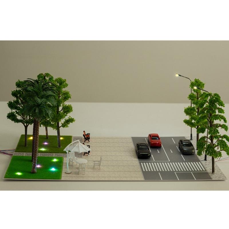 LED Lighting Car Parking Lot Model Miniature Tree,1:87 Scale City Road Scene Model Kits Sand Table Scene Building Model