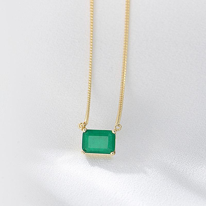 

S925 Sterling Silver Emerald Gemstone Necklace - Minimalist Luxury Design for Women 925 Silver жёлтый