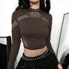 Y2K Women's Dark Punk Mesh Patchwork Slim Fit Long Sleeve Top