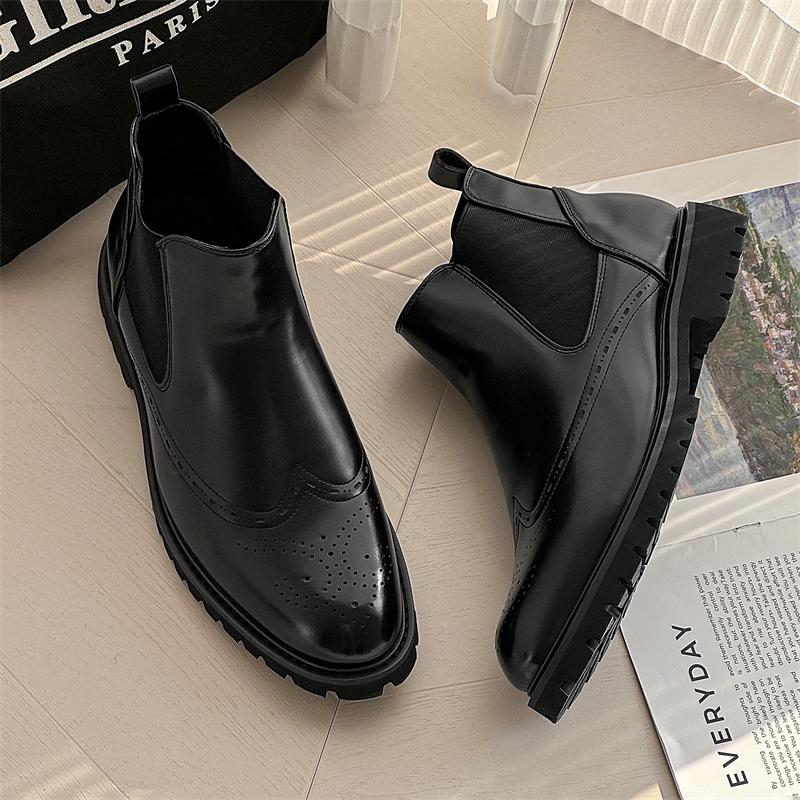 Fashion Mens Casual Boots Luxury Design Brogue Style Comfy Chelsea Boots High Quality Thick Bottom Wedding Business Casual Ankle Boots