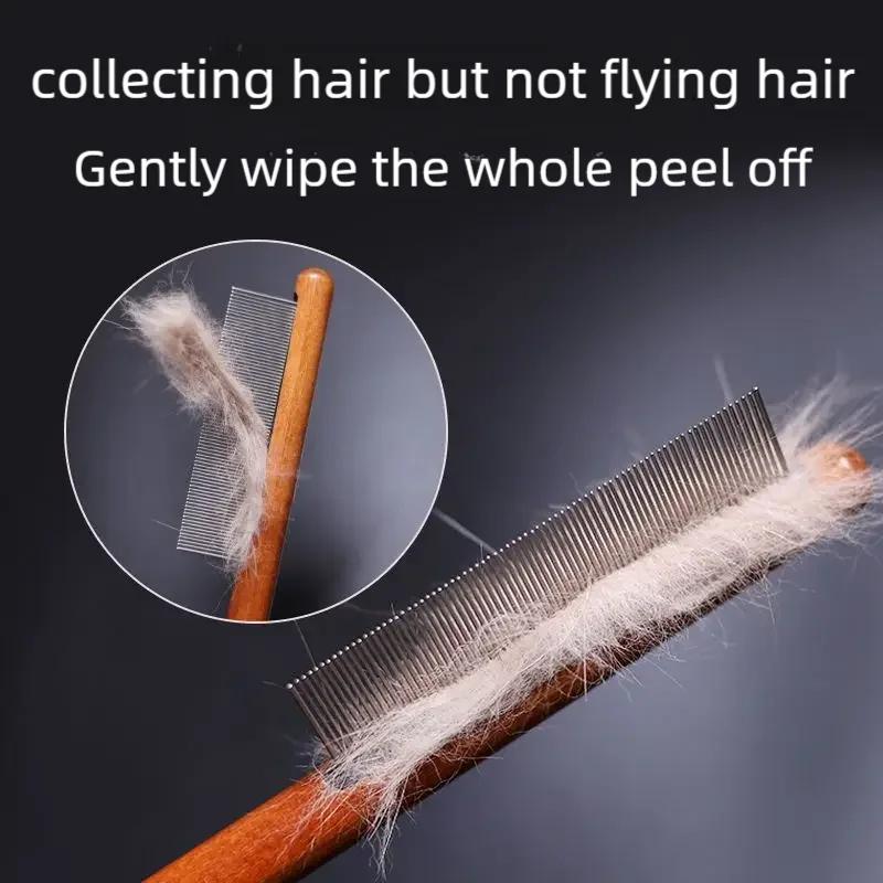 Stainless Steel Pet Hair Remover Comb with Wooden Handle for Cats Dogs Flea Tick Grooming Tool