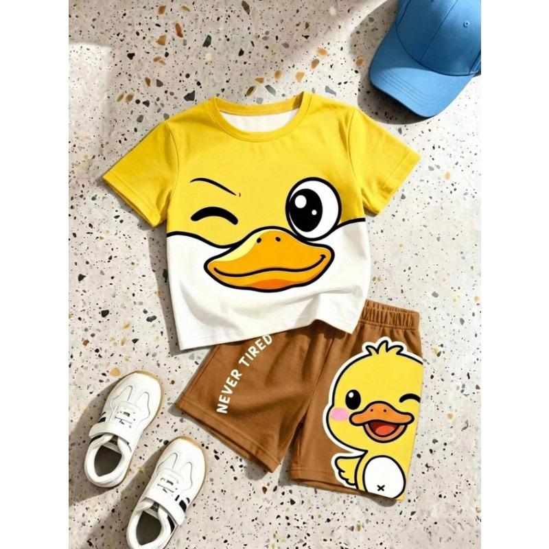 Jungen Freizeit Minimalistisches T-Shirt Set Geeignet Für Den Sommer Mit Cartoon Muster