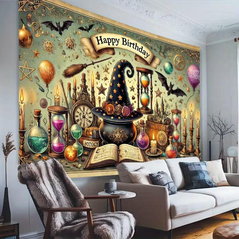 2D Vintage Magischer Trank Alles Gute zum Geburtstag Wandteppich Kulisse für Party