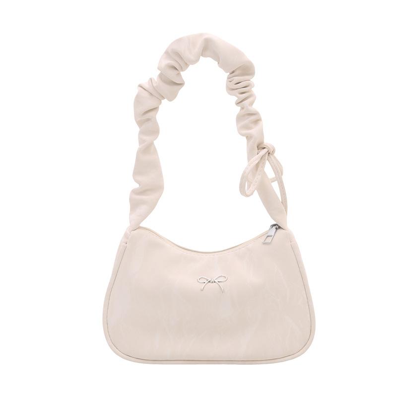 

Korean Style Ruched High Aesthetic Armpit Bag for Women, Retro Single Shoulder Handbag, Personalized Handheld Purse білий