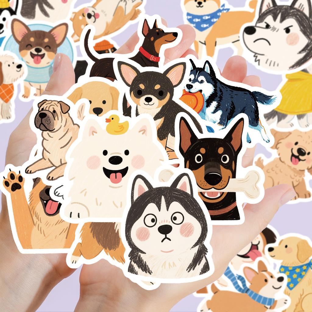 56PCS Hand Drawn Dog Cartoon Graffiti Stickers Cute Pet Notebook Computer Decoration Stationary Pencil Stickers