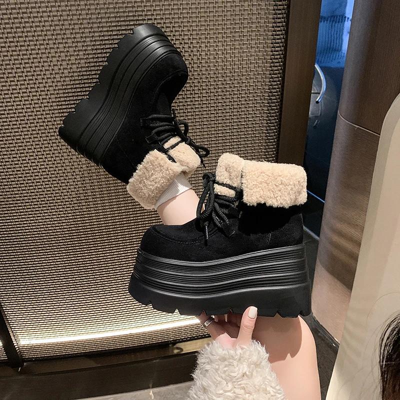 Mode Neue Damen Winter Warme Schneestiefel 10CM Hohe Plateau Kurze Stiefeletten Designer Wildleder Baumwollschuhe Frau Knöchel Botas Mujer