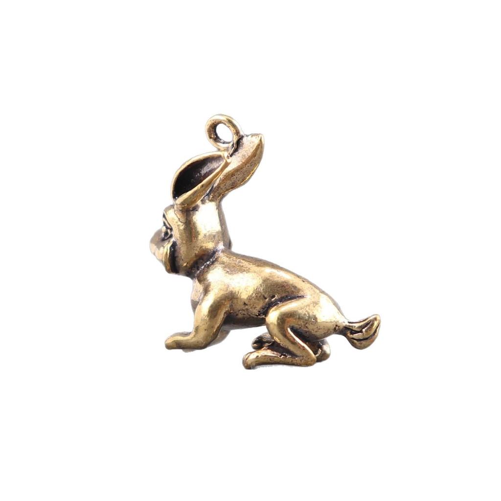Vintage Solid Brass Long-Eared Rabbit Zodiac Keychain Pendant