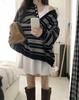Korean Chic Striped Polo Collar Sweater - Loose Knitwear