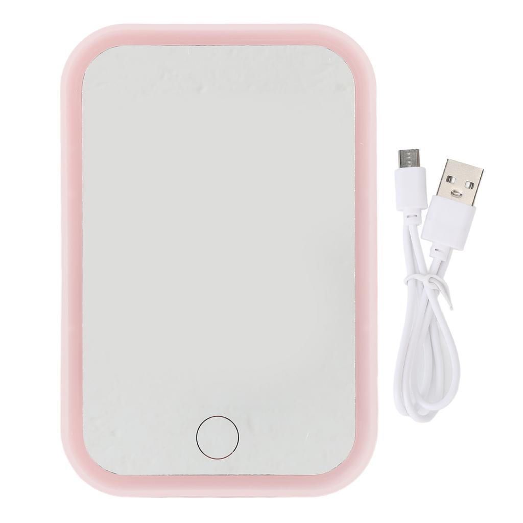Lighted Makeup Mirror Pink LED Touch Control Square Mirror Desktop Fill In Adjustable Brightness Rotative Vanity Mirror