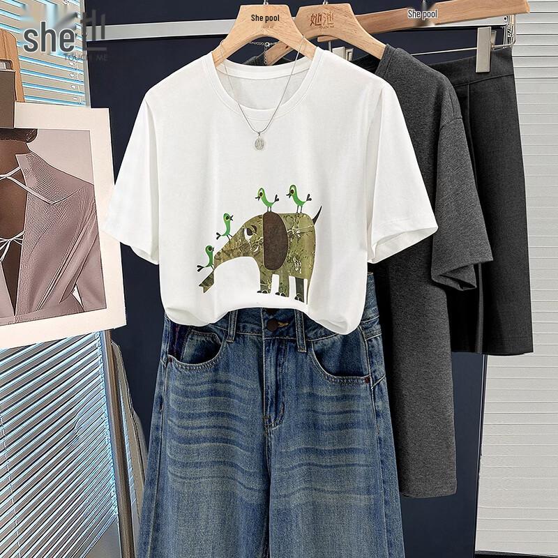 Women s Relaxed Fit Cartoon Print T-Shirt M белый m
