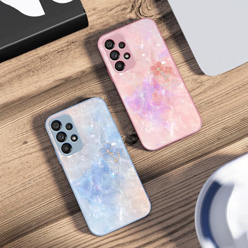 Double Petaled Clover For Samsung Galaxy S10 4G S20 11E 30 S21 21Fe 22 S24 Pro S23 Ultra 5G S8 S9 Tempered Glass Phone Case