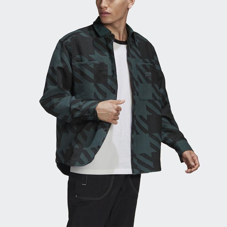 Adidas Originals Fashion Shirt Casual Sports Long Sleeve Polo Shirt Men shirts Black Green GD9345