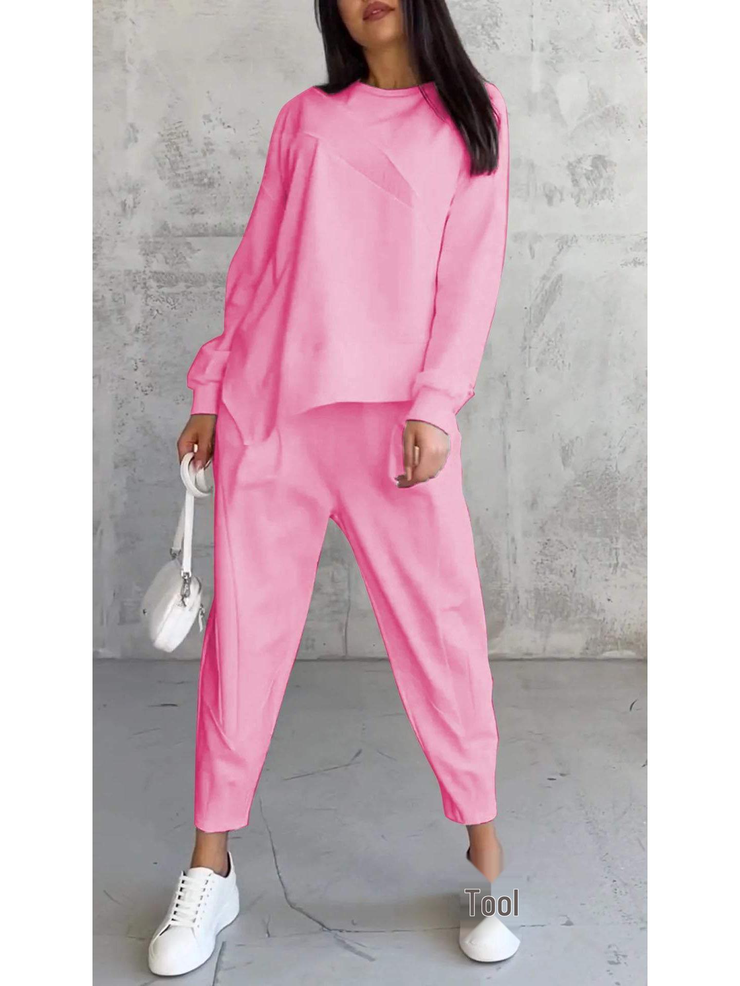 

Женский свободный комплект свитшота с круглым вырезом на осень/зиму 2024 года - Европейский и американский стиль XL персиковый