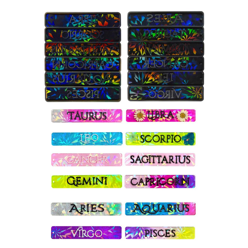 2 Stück Langlebige Silikonform DIY Holografische Lesezeichenformen 12 Sternzeichen Designs Gussform Leicht zu Reinigende Formen