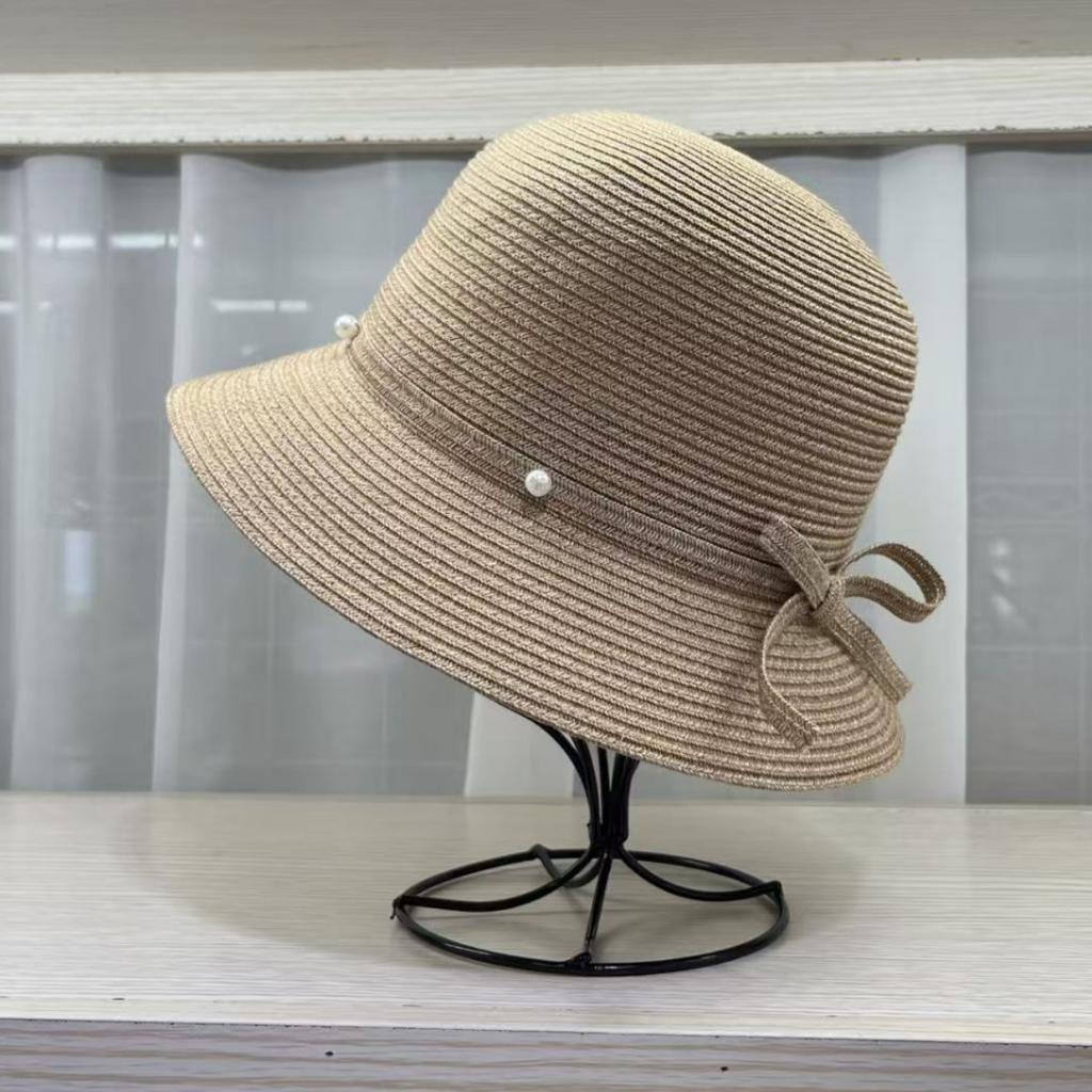 Niche elegant versatile small brim basin hat bucket hat women's summer travel foldable sun protection straw hat