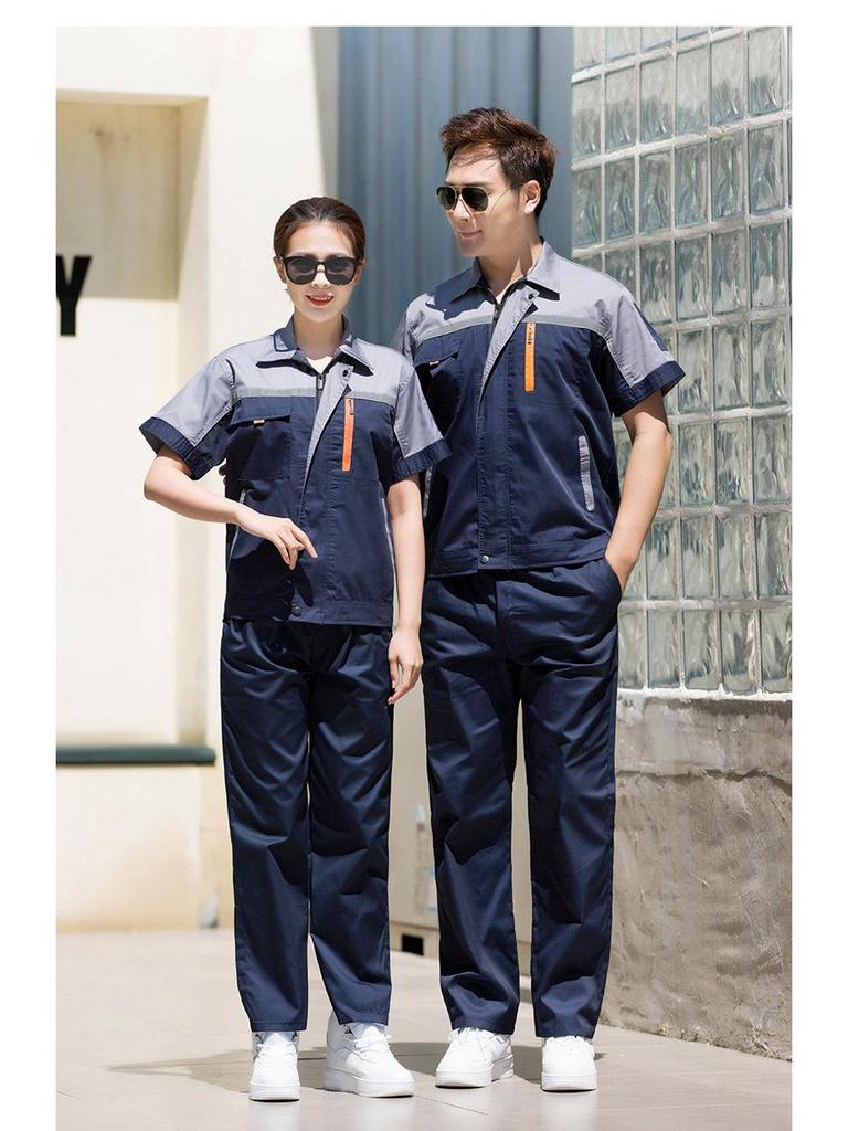 Summer Workwear Set: Men's & Women's Short Sleeve, Breathable, Thin Overalls with Large Pockets for Auto Repair & Labor Protection