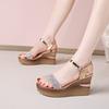 Rhinestone one-word buckle with wedge heel sandals women's 2025 summer new versatile beach shoes open-toed platform super high heels