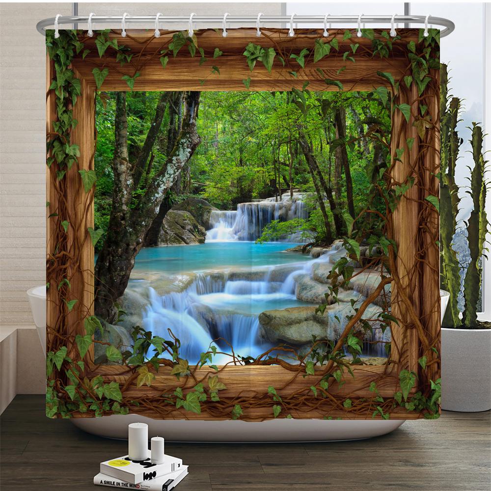 Flowers Scenery Waterproof Shower Curtains Rural Street Flowers Bathroom Curtains Polyester Fabric Washable Decor Bath Curtains