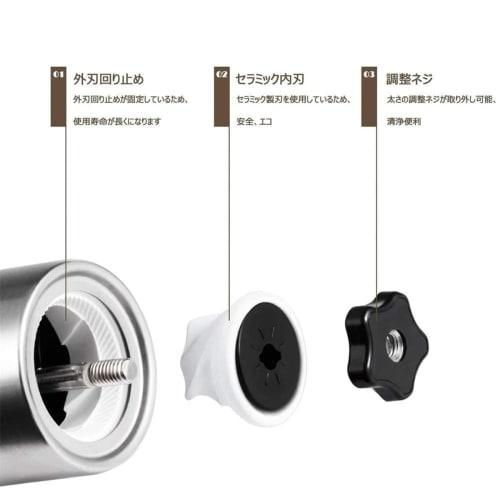 Bærbar 304 rustfritt stål manuell kaffekvern med keramisk morter for svart pepper og sichuanpepperpulver, ideell for utendørs bruk