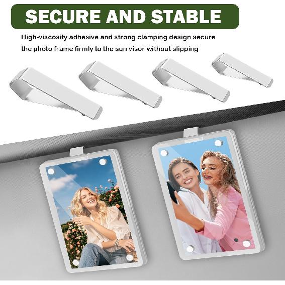 6PCS Visor Clips for Cars,Self-Adhesive Sun Visor Picture Clip for Personalizing Your Car Decor,Stainless Steel Visors Clip Photo Frame Car
