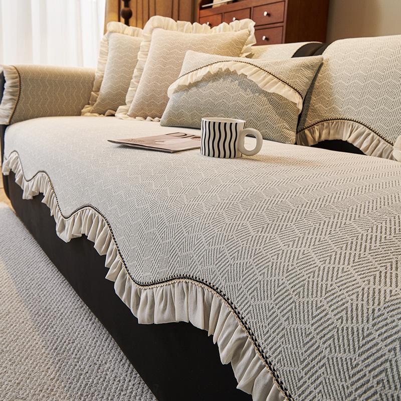 Cream Wind French Special-Shaped Sofa Cushion, New Four-Season Universal, Advanced Sense, Irregular Seat Cushion, Non-Slip Cover, Striped