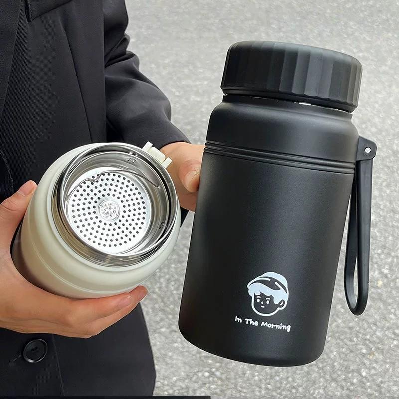 New Simple Boys Printed Thermos Cup Large Capacity Stainless Steel with Handle Boys and Girls Portable Water Cup