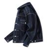 Men's Dark Blue Casual Denim Coat: Retro Jean Outerwear with Cargo Chest Pockets, Lapel Detail and  Minimalist Street Punk Style