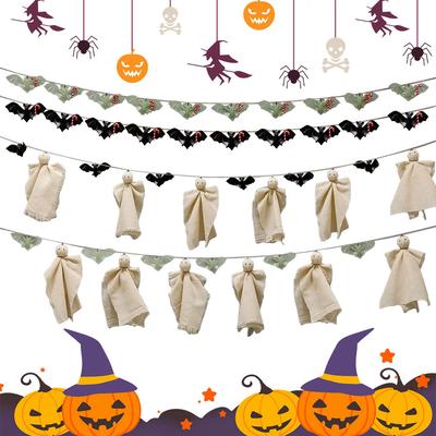 Halloween Bat Banner Ghost Bat Hanging Garland Glow In The Dark Pull Flag Pendant with Hemp Rope 3D Bat Banner for Party Decor
