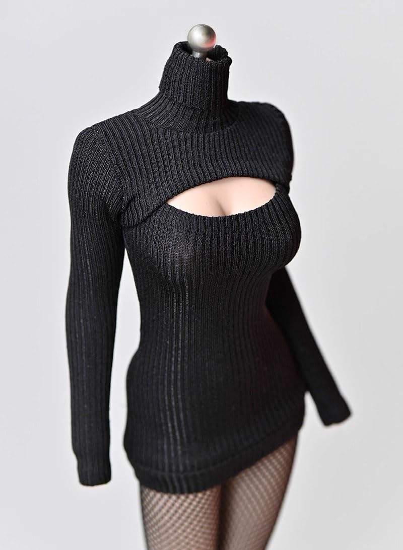 

HAMRETHYPPZ Костюм масштаба 16 для фигурок масштаба 16, Женское платье с высоким воротником, Сексуальная юбка, открывающая грудь, и топ с длинными рукавами (Тело, Голова и Обувь