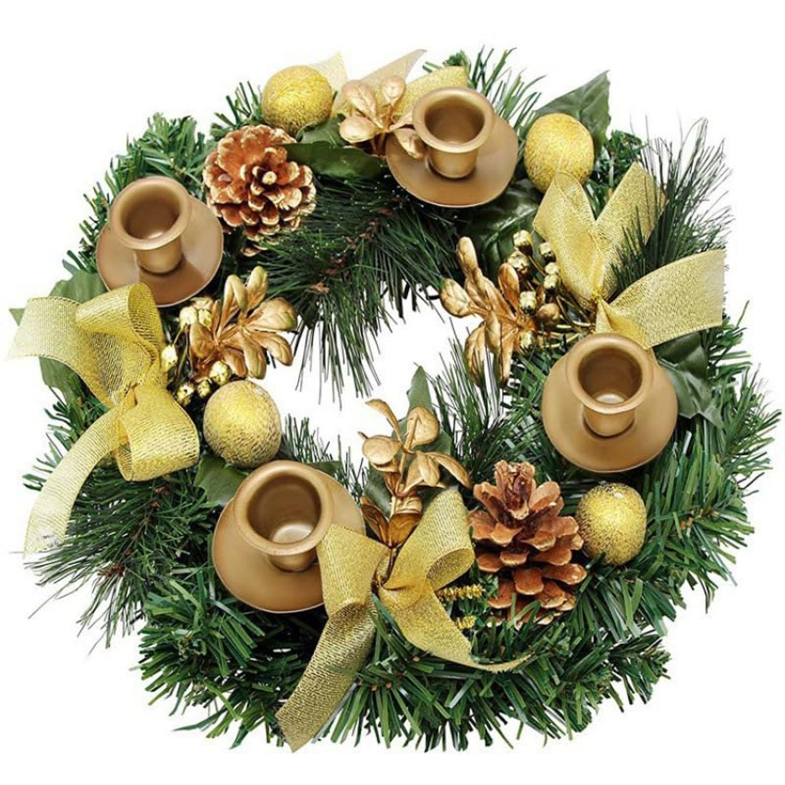 

Ribbon Christmas Advent Wreath Reusable Advent Candle Holder Wreath Xmas Decorations Garland for Indoor Home Gathering Party золотий