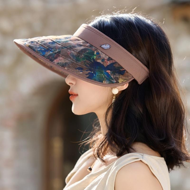 Temperamento Diseño Sentido Horquilla Ala Grande Sombrero de Sol de Copa Vacía Viaje al Aire Libre Anti-UV Cara Pequeño Sombrero de Sol