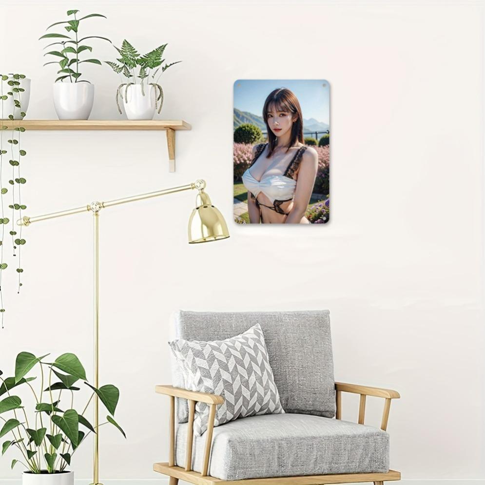 Korean Woman Portrait Metal Wall ArtUnframed Iron Sign Asian Modern Retro Home Cafe Bar Bathroom Decor