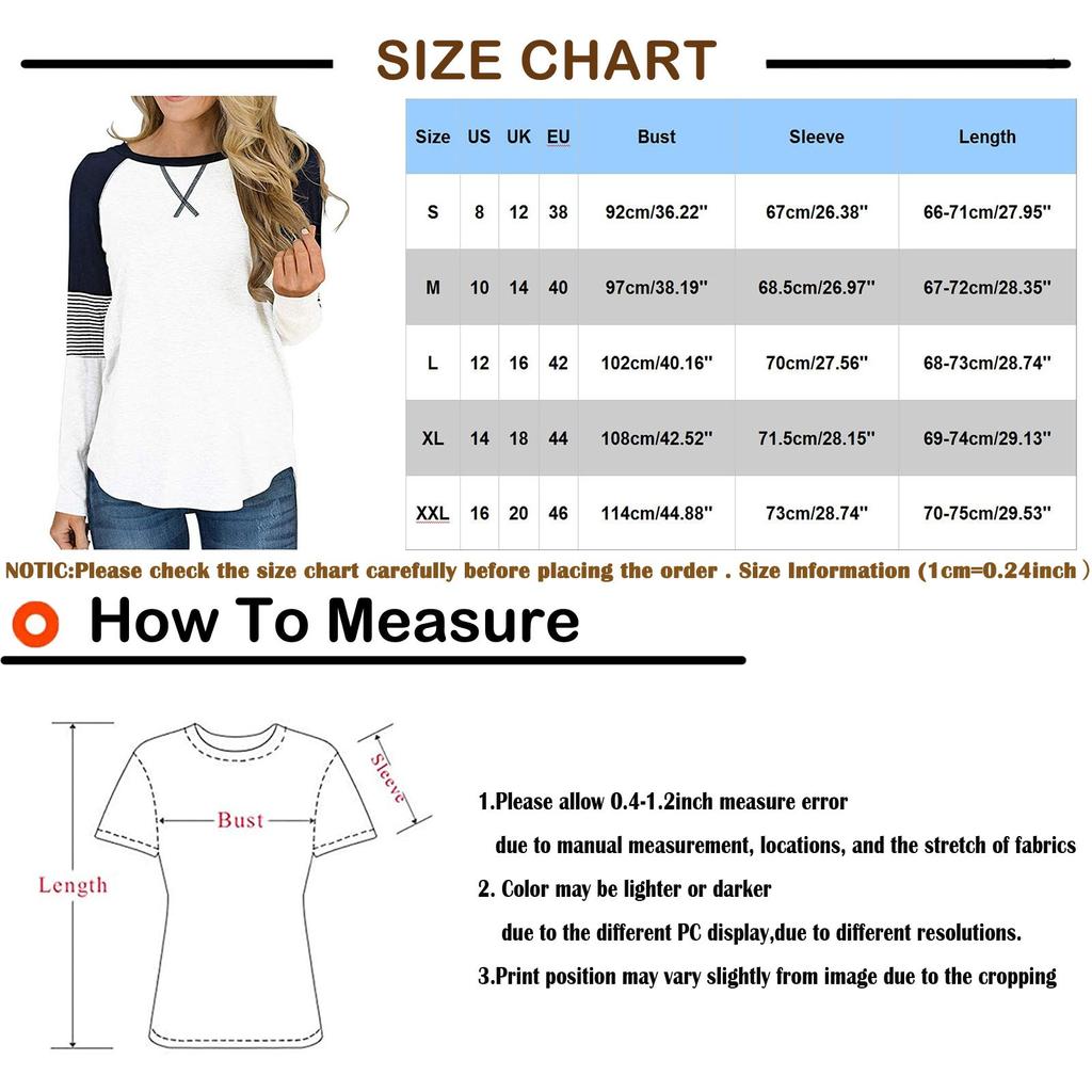Womens Casual Long Sleeve Round Neck Splicing Stripes Color Blouses Leisure Tops