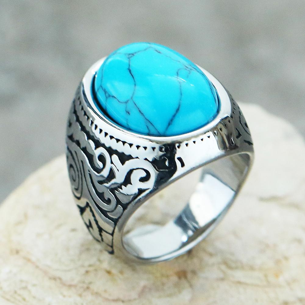 316L Stainless Steel Ring With Black Onyx & Turquoise High Quality Jewelry Factory Direct Sale