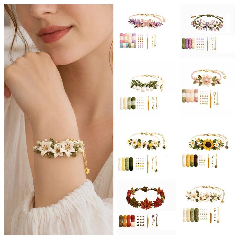 DIY Nature-Inspired Botanical Bracelet Kit Forest Floral Crochet Bracelet Kit  For Crochet Practice