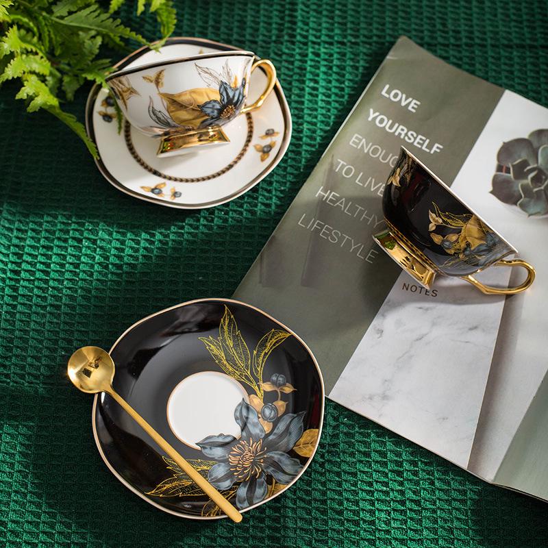 Vintage Luxury Bone China Coffee & Tea Cup Set - Elegant Ceramic Gift Pair